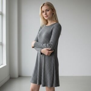 NEW Michael Stars Ribbed Jasper Dress Women's Gray Knit Long Sleeve Size Medium